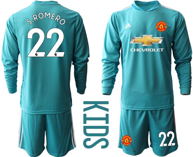 Youth 2020-2021 club Manchester United lake blue long sleeve goalkeeper #22 Soccer Jerseys